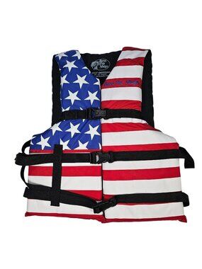 Bass Pro Shops Life Vest USA Flag Stars & Stripes Adult Universal 30"-52" Chest